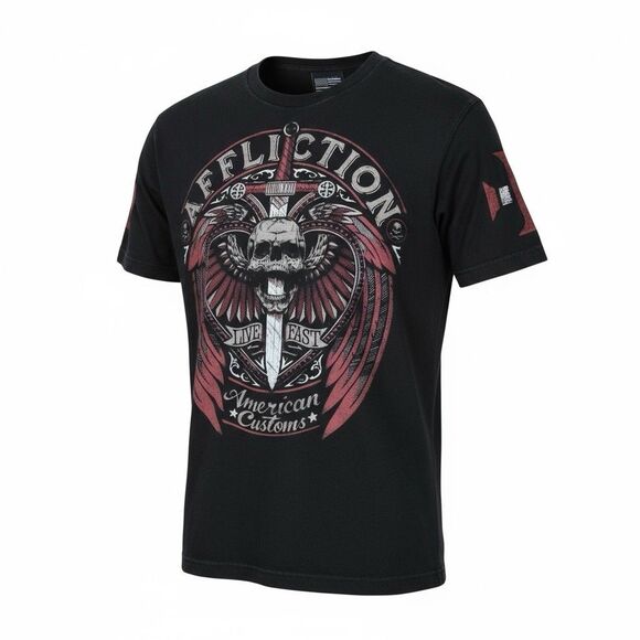 Affliction Mens Live Fast American Customs T-Shirt Size XL Black Y2K Skull Sword - Picture 9 of 10